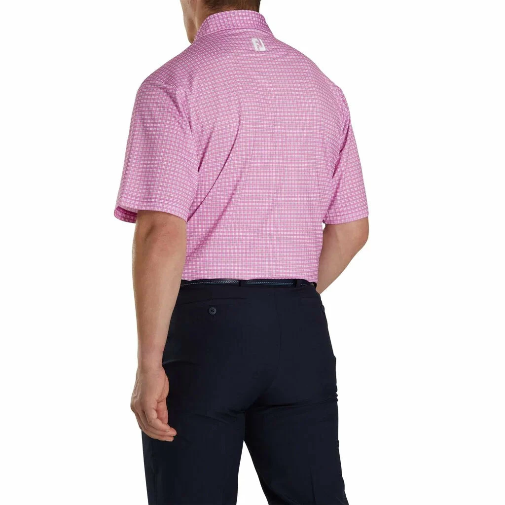 FootJoy Lisle Plaid Print Self Collar Pink Mens Golf Polo 4 FootJoy Lisle Plaid Print Self Collar Pink Mens Golf Polo - Image 2
