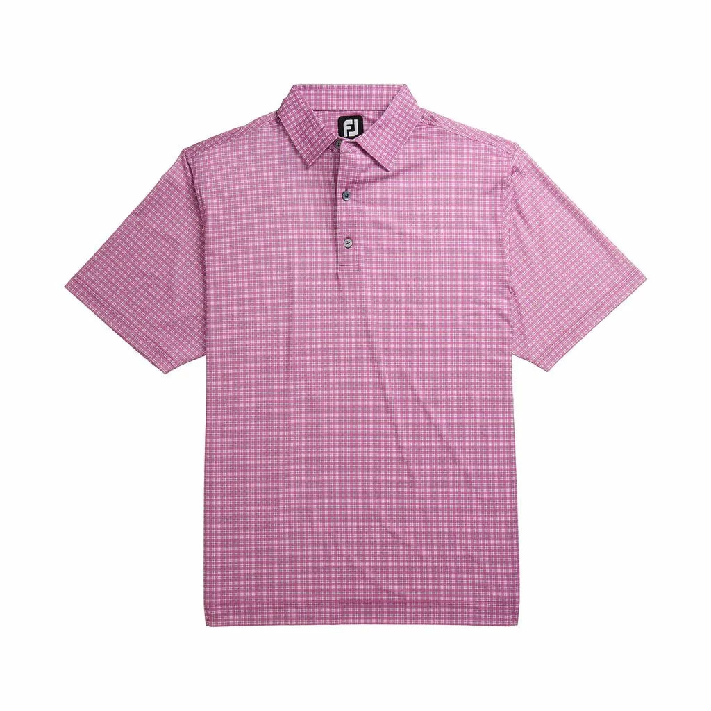 FootJoy Lisle Plaid Print Self Collar Pink Mens Golf Polo 6 FootJoy Lisle Plaid Print Self Collar Pink Mens Golf Polo - Image 4