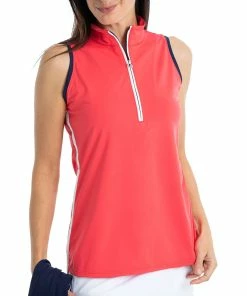 Kinona Rouched And Ready Watermelon Red Womens Sleeveless Golf Polo