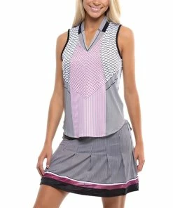 Lucky In Love Kinetic Stripe Black Womens Golf Tank Top
