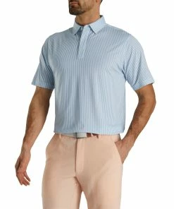 FootJoy Southern Living Lisle Stripe Light Blue-White Mens Golf Polo