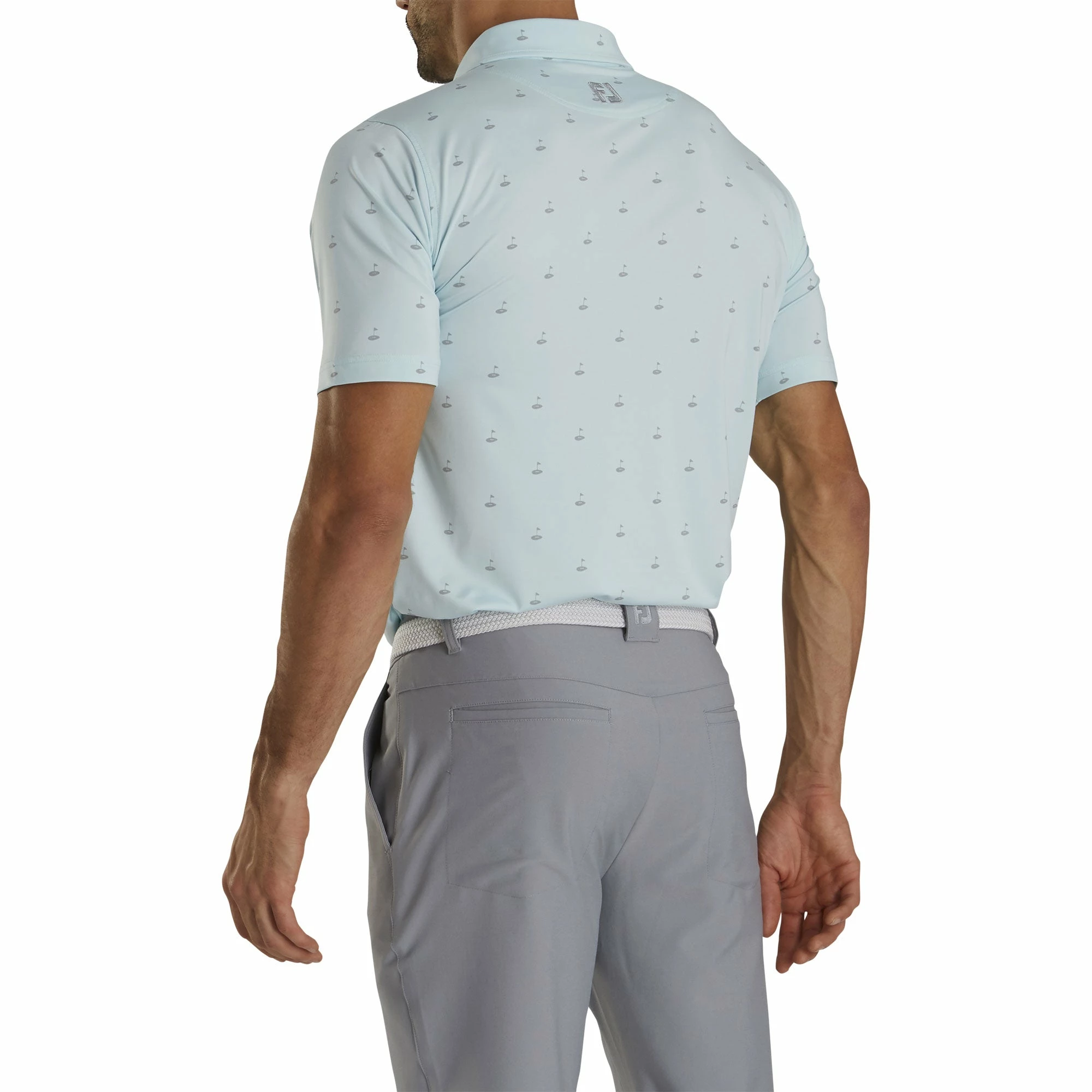 FootJoy Athletic Fit Lisle Golf Print Ice Blue Mens Golf Polo 4 FootJoy Athletic Fit Lisle Golf Print Ice Blue Mens Golf Polo - Image 2