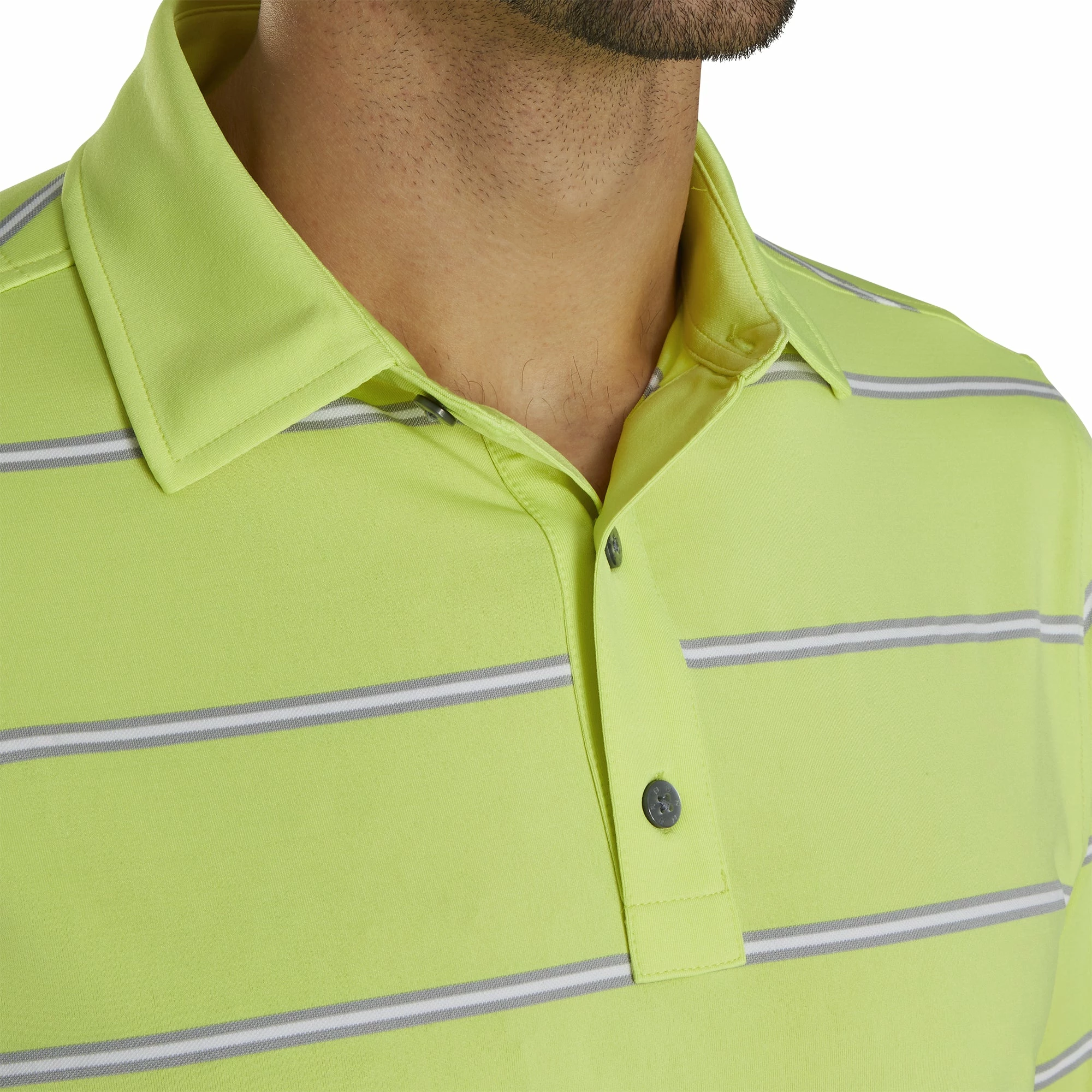 FootJoy Lisle Open Stripe Lime Mens Golf Polo 5 FootJoy Lisle Open Stripe Lime Mens Golf Polo - Image 3