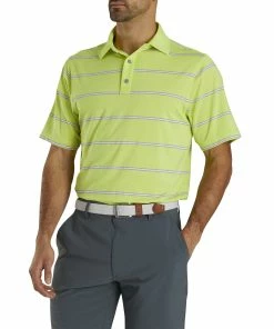 FootJoy Lisle Open Stripe Lime Mens Golf Polo