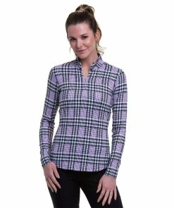 EP NY EP New York Glen Plaid Black Multi Mock Womens Golf 1/4 Zip