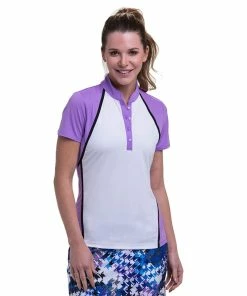 EP NY EP New York Short Sleeve Color Block White Multi Womens Golf Polo