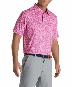 FootJoy Floral Vines Lisle Hot Pink Mens Golf Polo