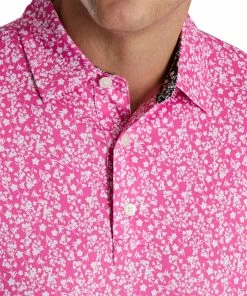FootJoy Floral Vines Lisle Hot Pink Mens Golf Polo -Wedges Sales 21654 HOTPNKWHTBLK 2
