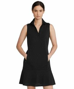 Polo Ralph Lauren RLX Ralph Lauren V-Neck Eyelet Knit Polo Black Womens Golf Dress