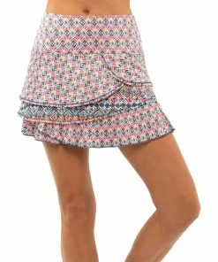 Lucky In Love Diamond Pleated Tier Shocking Pink 15.75in Womens Golf Skort