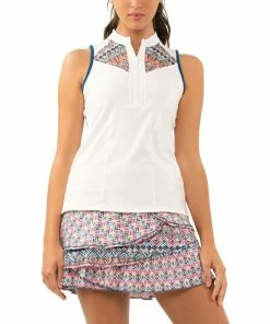 Lucky In Love Think Ink Zip White Womens Golf Tank Top