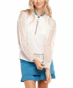 Lucky In Love Nothing But Net White Womens Long Sleeve Golf Pullover