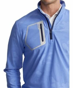 Polo Ralph Lauren RLX Ralph Lauren Camo Jacquard Island Blue Mens Golf 1/2 Zip -Wedges Sales 24960 HARBRBLUECAMO 2